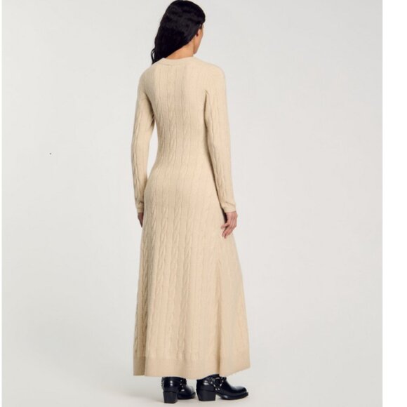 SANDRO Women's Cable Knit Maxi Dress Size 42 (US 10) In Beige - Picture 2 of 11